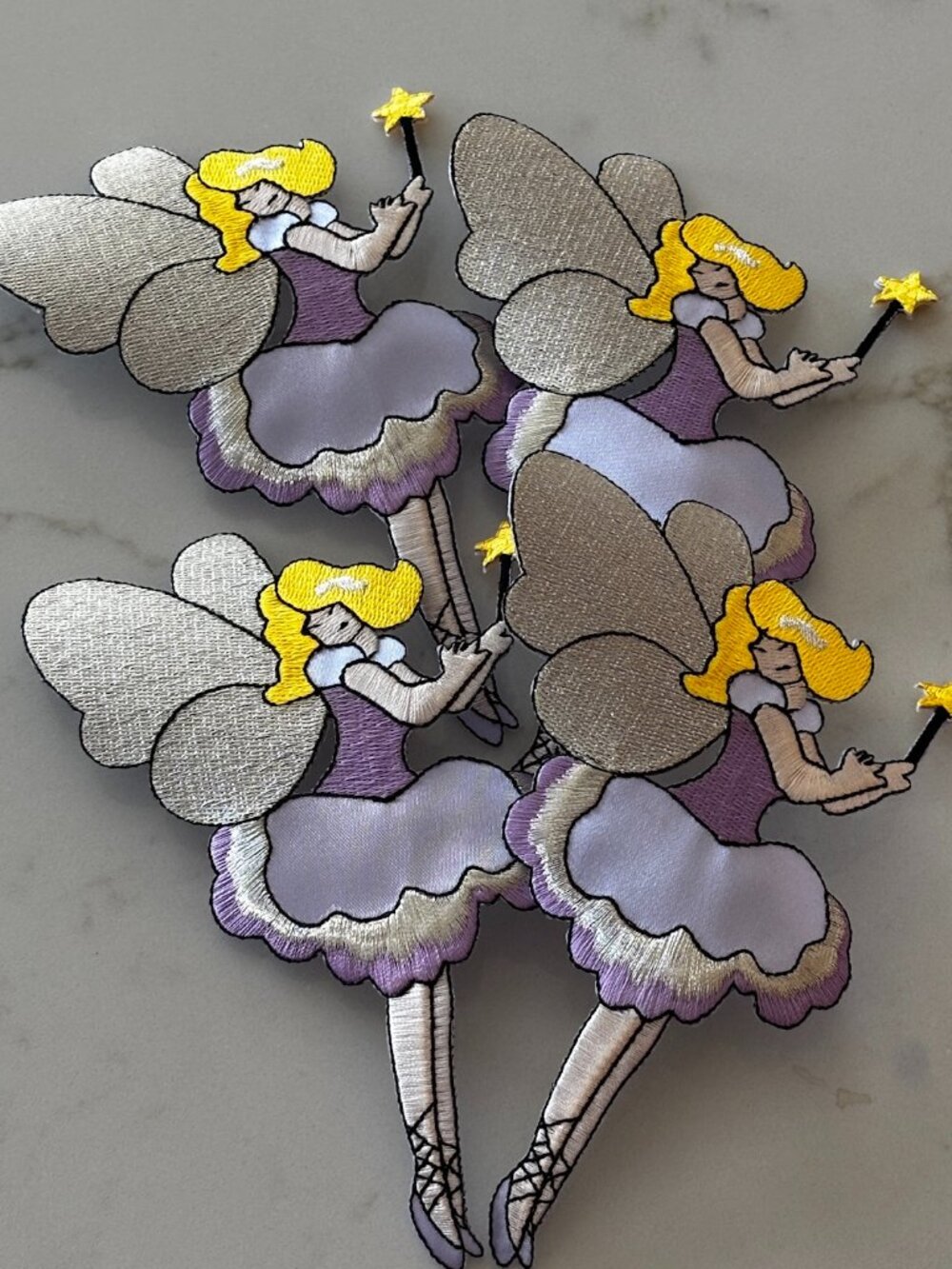 4 Lg 6” Vintage Fairy Patch Embroidered Blonde Fairy with Star Wand Appliqué